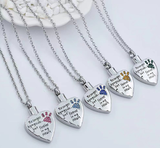 Heart-Shaped Pet Ash Necklace with Birthstone & Perfume Bottle